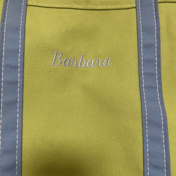 VTG 90’s LL BEAN Boat And Tote Large Made In USA  Stiff Green Blue Canvas - Picture 2 of 12